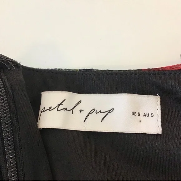 Petal And Pup Mini Dress Red Floral Velveteen Puff Sleeve Size Small - Picture 7 of 8